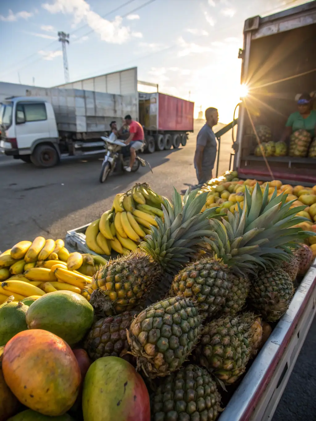 A high-quality image of various fresh fruits being loaded for export, showcasing the freshness and care taken in Hdlr Logistics' fruit export services.
